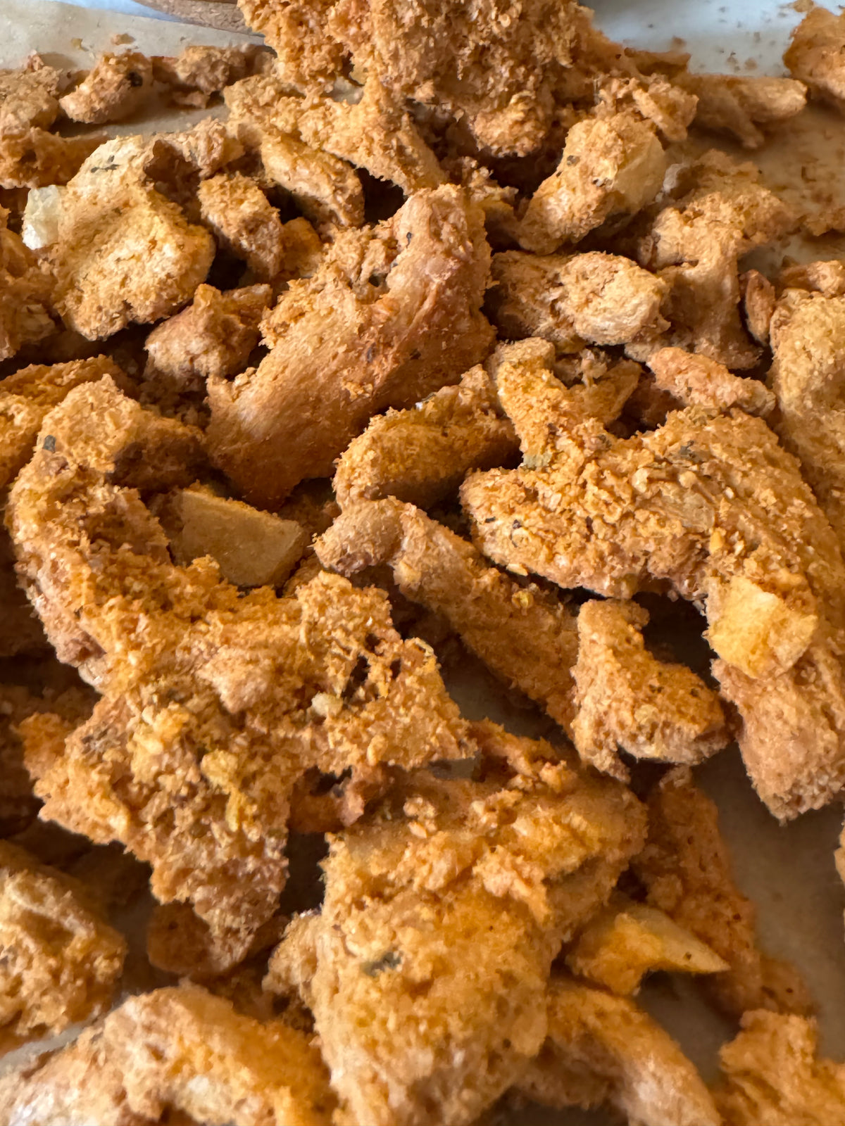 Close up of protein Strips that look light and crunchy