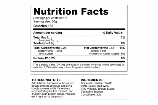 Nutrition Facts Label for Barbecue Protein Strips