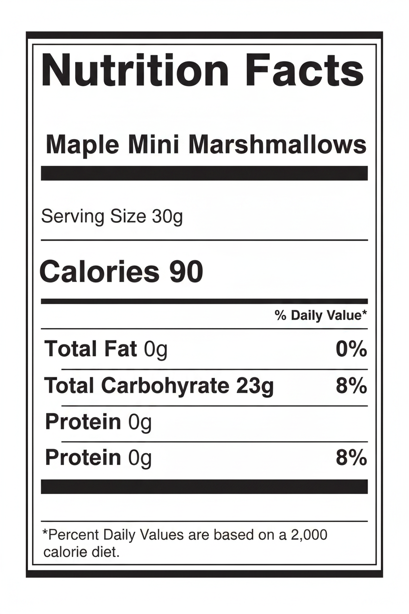 Nutrition Facts Label - Maple Mini Marshmallows