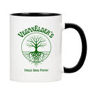 White ceramic Mug with a logo featuring a tree and text on a white background that is the logo for VeganElder's Freeze Dried Pantry