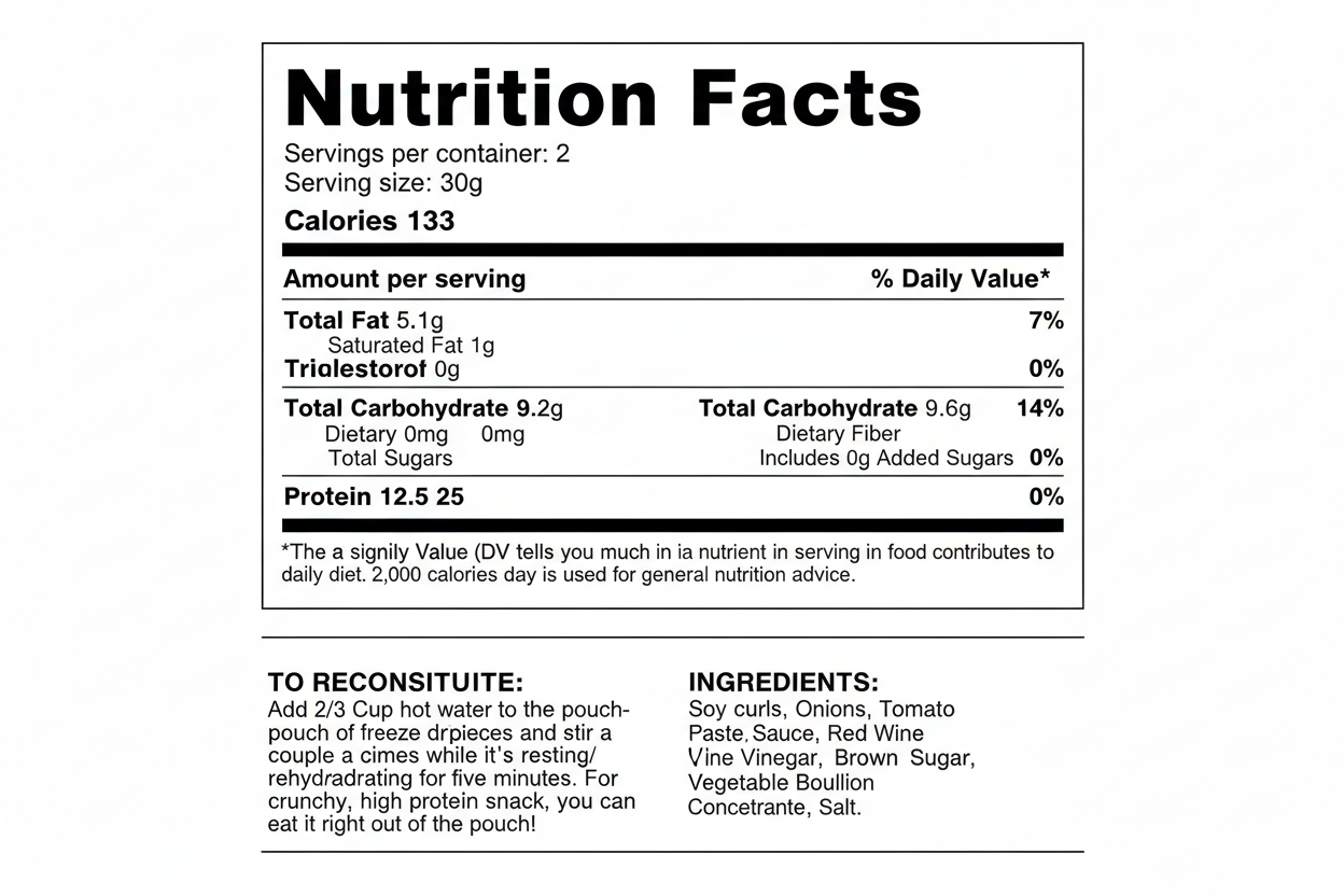 Nutrition Facts Label for Barbecue Protein Strips