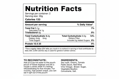 Nutrition Facts Label for Barbecue Protein Strips