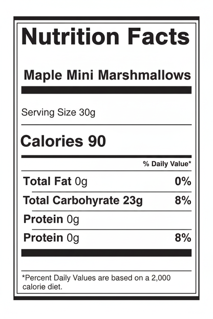 Nutrition Facts Label - Maple Mini Marshmallows