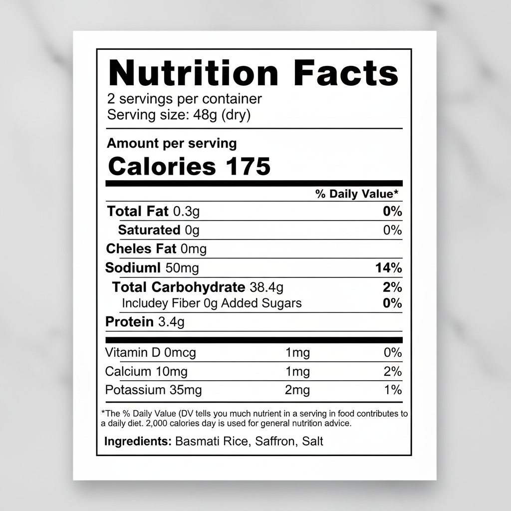 Nutrition Facts - Saffron Basmati Rice