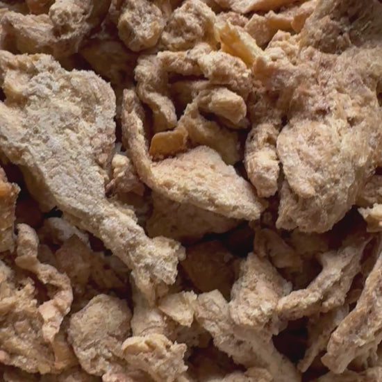 Freeze Dried Plant Protein Strips in a bowl. 