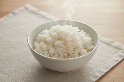 Steaming white rice in bowl